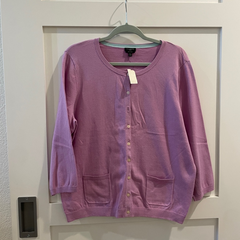 NWT Talbots Cardigan 3/4 Sleeves Lavender Purple XL Petite